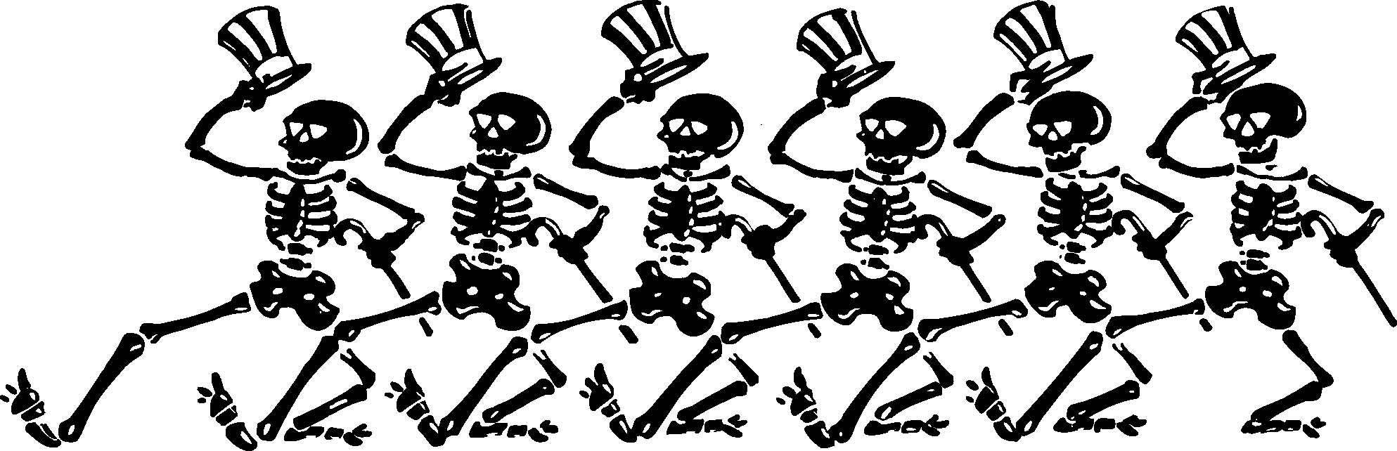 Танцующие скелеты на белом фоне