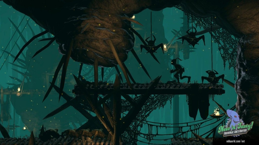 Abe runs for his life from wild Scrabs in Oddworld New 'n' Tasty.