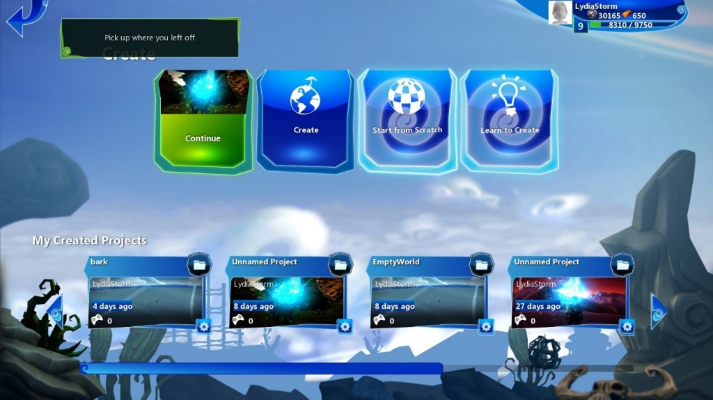 Various modes in Project Spark for learning and making things.
