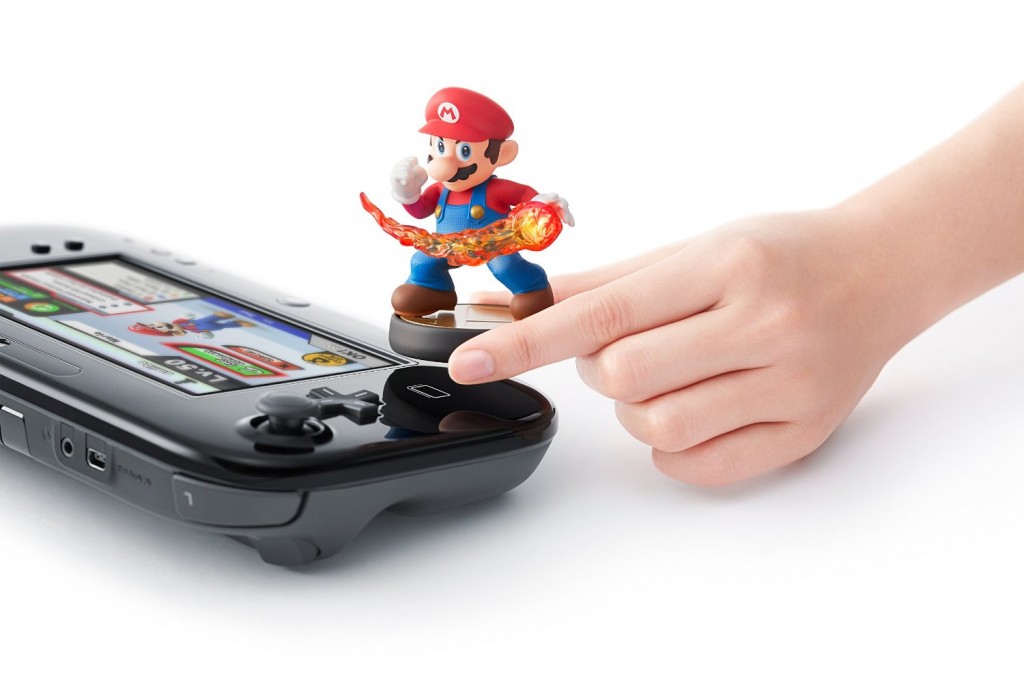 You place the Amiibo figurine on an icon on the Wii U game pad to get it to work.