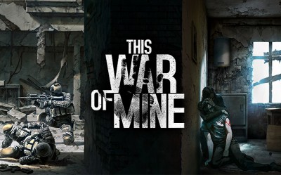 This War of Mine. Civilians hide behind a wall while soldiers hold guns. g4c15