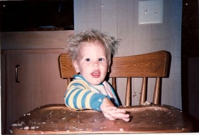 Linda's son Chris when he was a year old. Yes, that's cake in his hair.