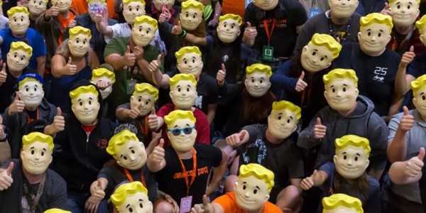 QuakeCon attendees wear Fallout 4 masks