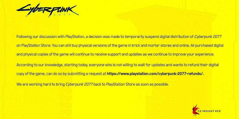 Cyberpunk 2077 Temporarily Removed from PlayStation Store