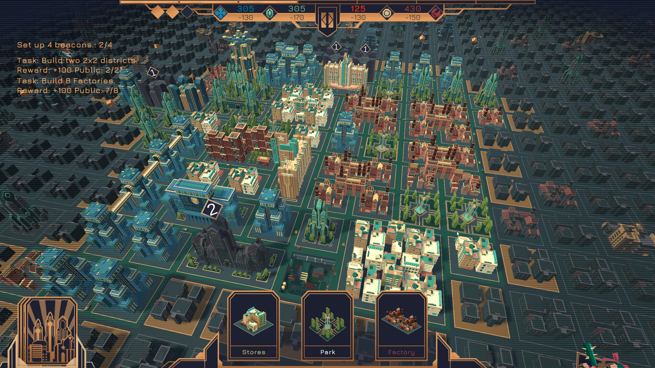 Striking city builder uses cards with an art deco style