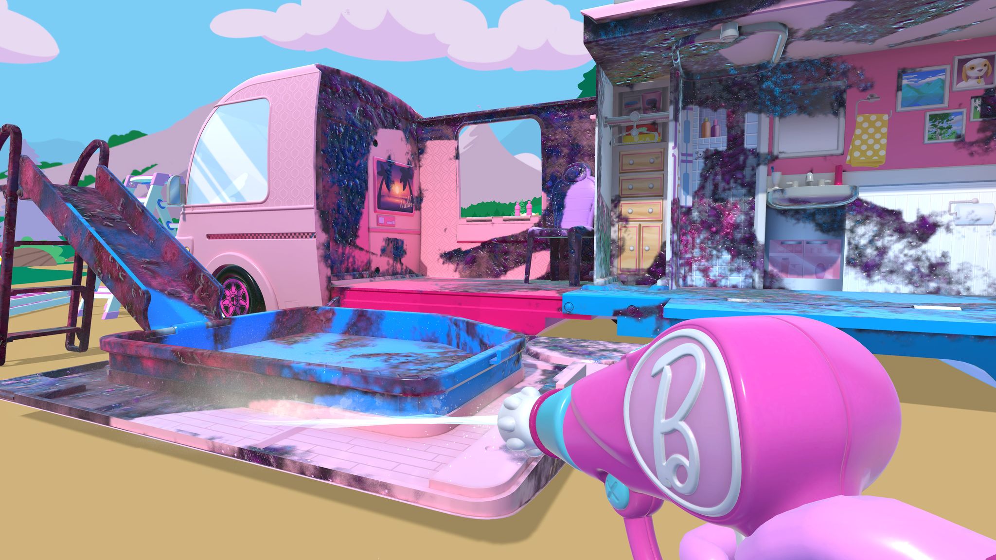 Power wash through Malibu with the Barbie Pack in PowerWash Simulator 2